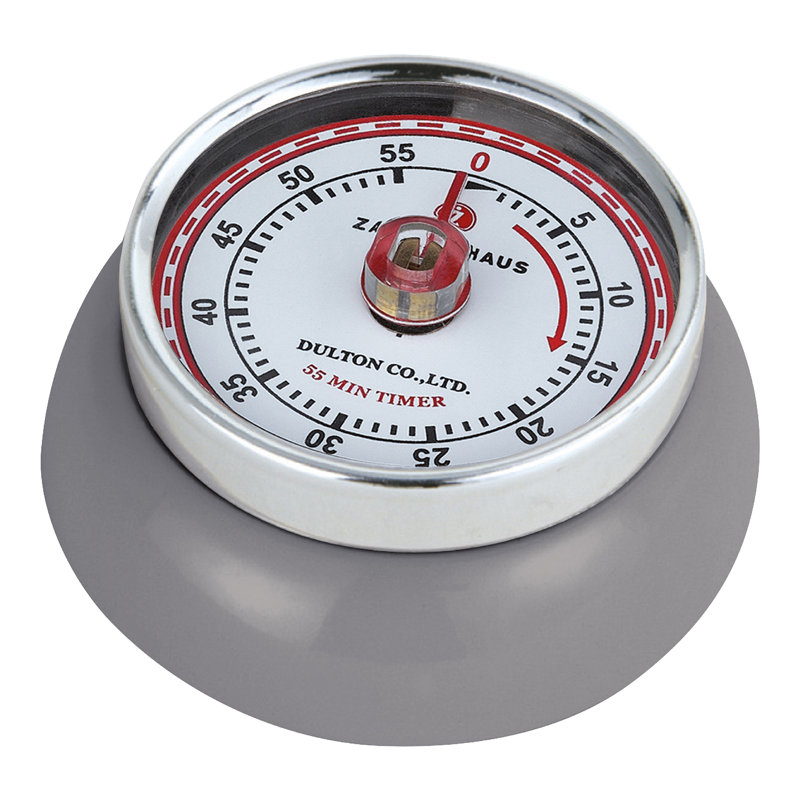 Cool Gray Retro Magnetic Kitchen Timer with Steel Accents