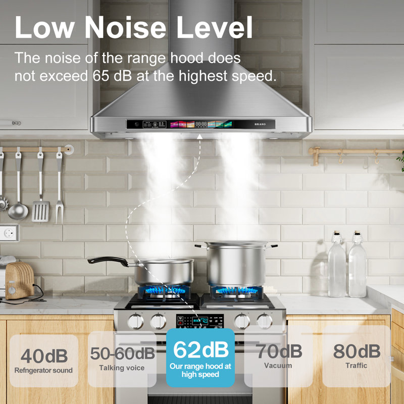 BRANO 30 in. 900 CFM Convertible Wall Range Hood in Stainless Steel with Voice/Gesture/Touch Control