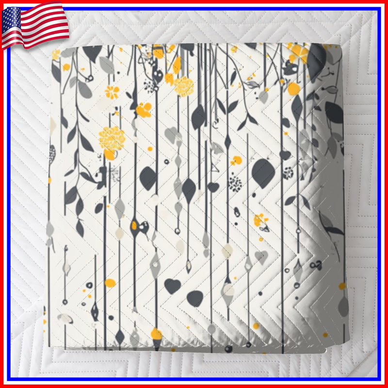 Couvre-lit matelassé à motif floral jaune et gris toutes tailles, Grand lit