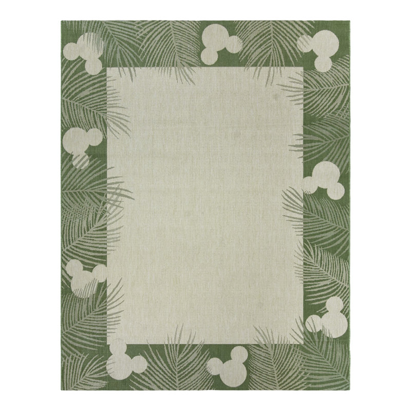 Licenced Disney Mickey Mouse Palm Border Indoor/Outdoor Flatweave Area Rug, Rectangle 7'10" x 10'