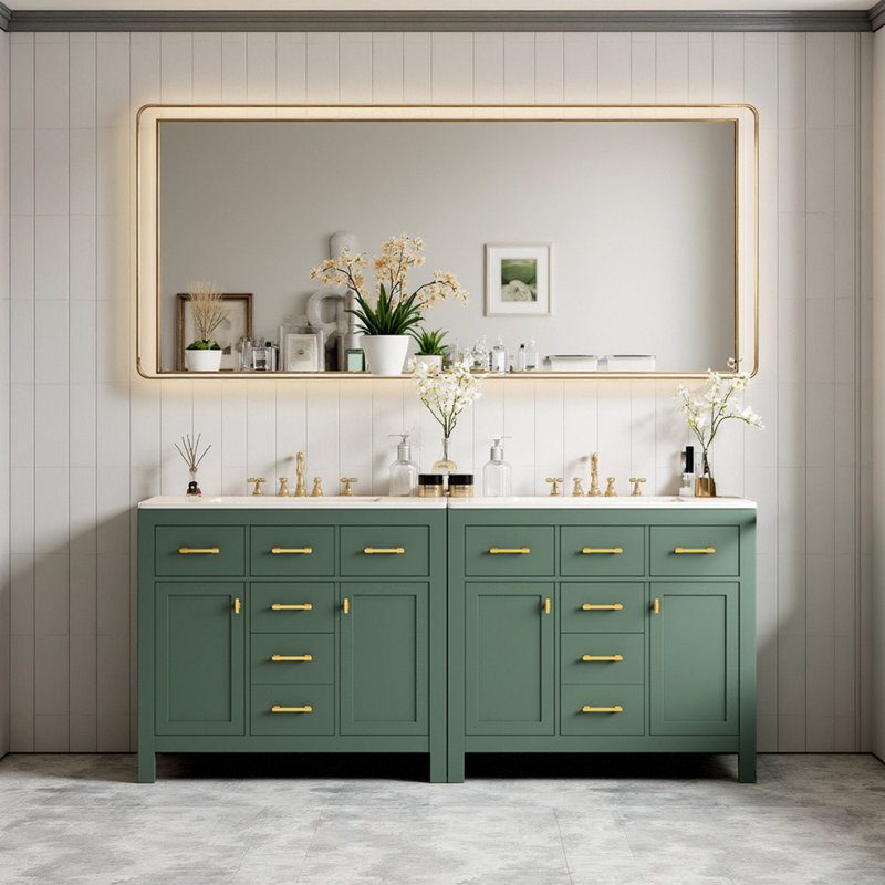 Meuble-lavabo double 72 po avec lavabos en céramique, Vert