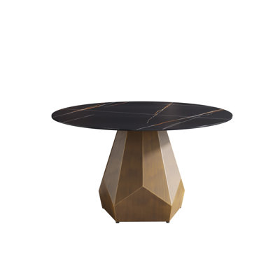 Round Sintered Stone Dining Table With Metal Base by Orren Ellis
