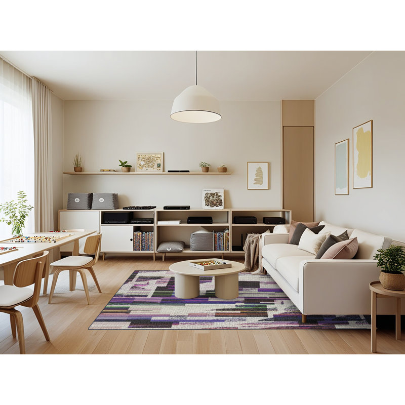 Gris Tapis décoratif, Rectangle 7 pi x 9 pi