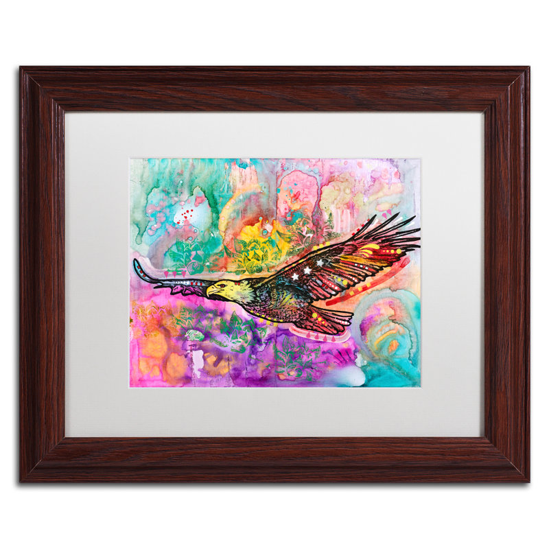 « eagle », impression, H 11 po x l 14 po x P 0,5 po, Encadrement grain de bois, Blanc