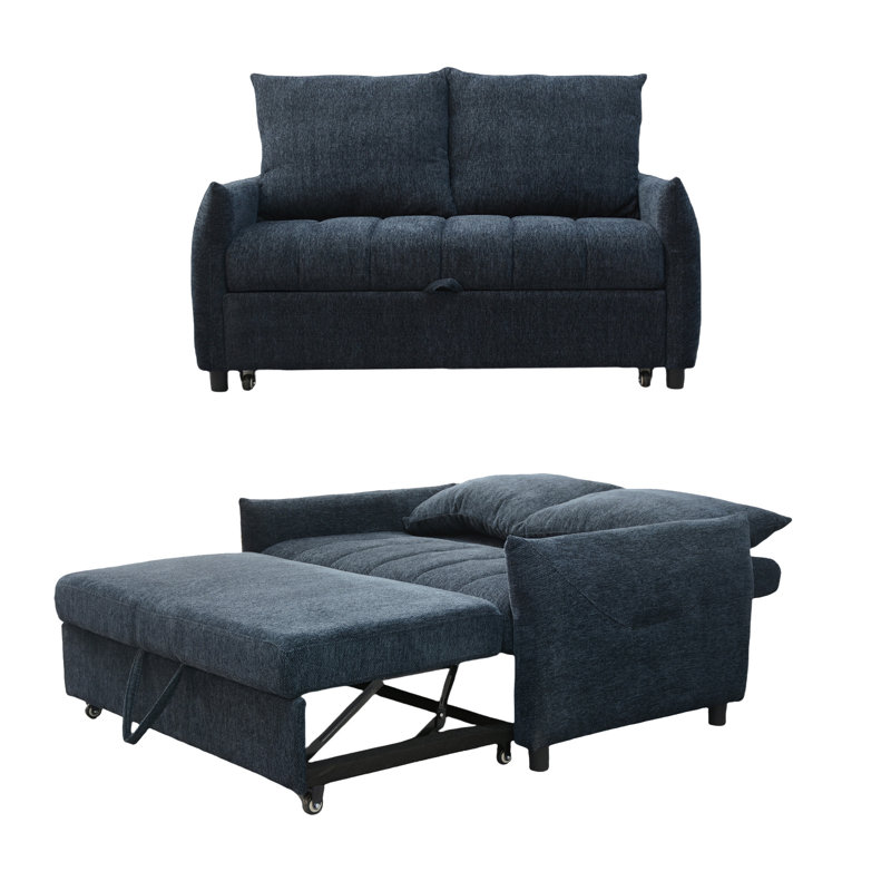 Canapé-lit de 57,48 po en tissu bleu marine avec dossier réglable