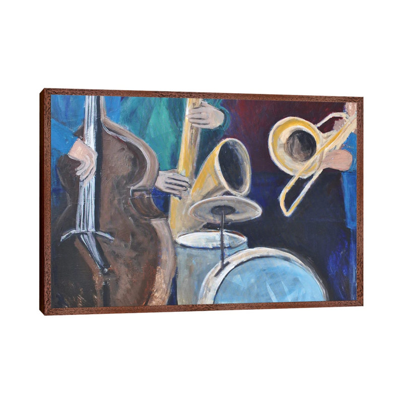 Quartet 1 Piece Painting on Canvas, 45.72cm H x 66.04cm W x 3.81cm D, Classic Brown Wood Framed