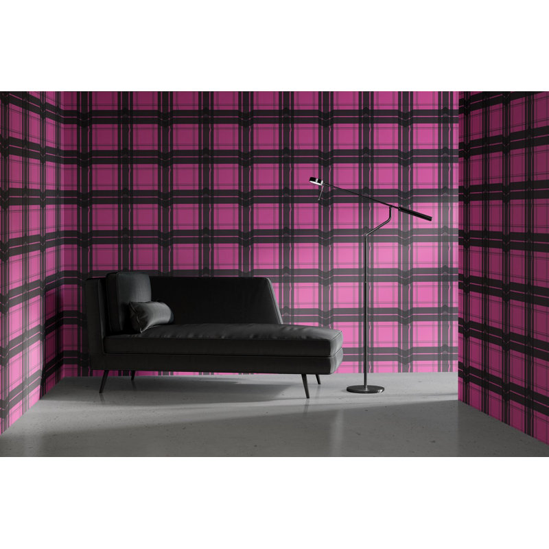Warped Plaid Wallpaper, Pink/Black