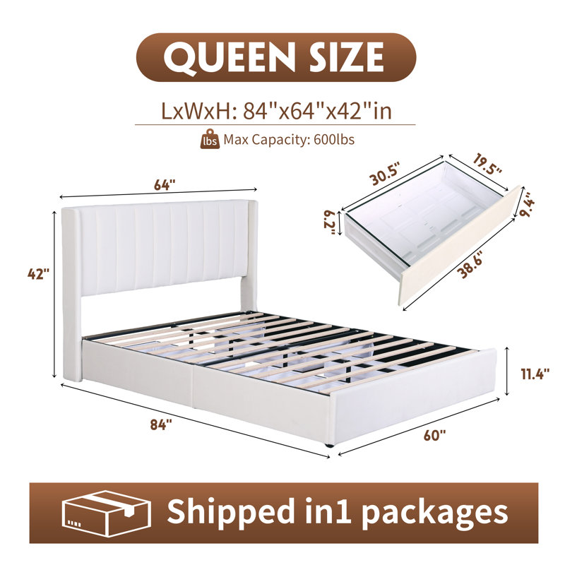 Jeilyn Upholstered Platform Drawer Storage Bed