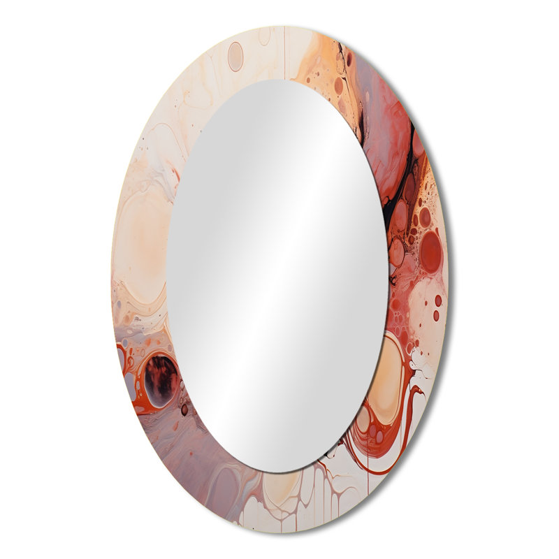 Pink Abstract Liquid Ink Galaxies I - Modern Oval Wall Mirror, 36 po x 24 po