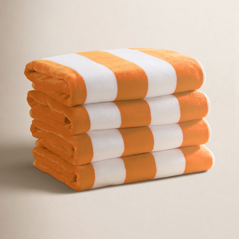100% Cotton Absorbent & Quick-Dry Cabana Beach Towels, Orange, Beach Towel - 4 Pack