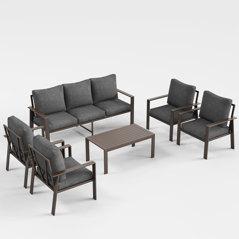  7-Person Outdoor Patio Furniture Set – Rust-Resistant Aluminum Frame, Deep Seating Weatherproof Cushions, No, Gray
