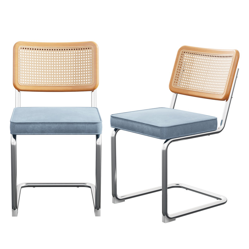 Jayken Upholstered Side Dining Chairs (Set of 2), Sky Blue, Chrome
