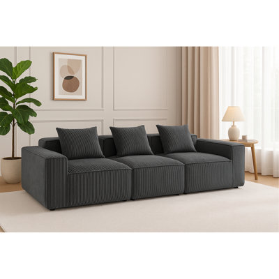 Canapé modulaire modulaire en velours côtelé, canapé 3 places tout mousse, siège profond à profil bas, gris foncé, l 111,4 po x P 40,7 po x H 23,6 po