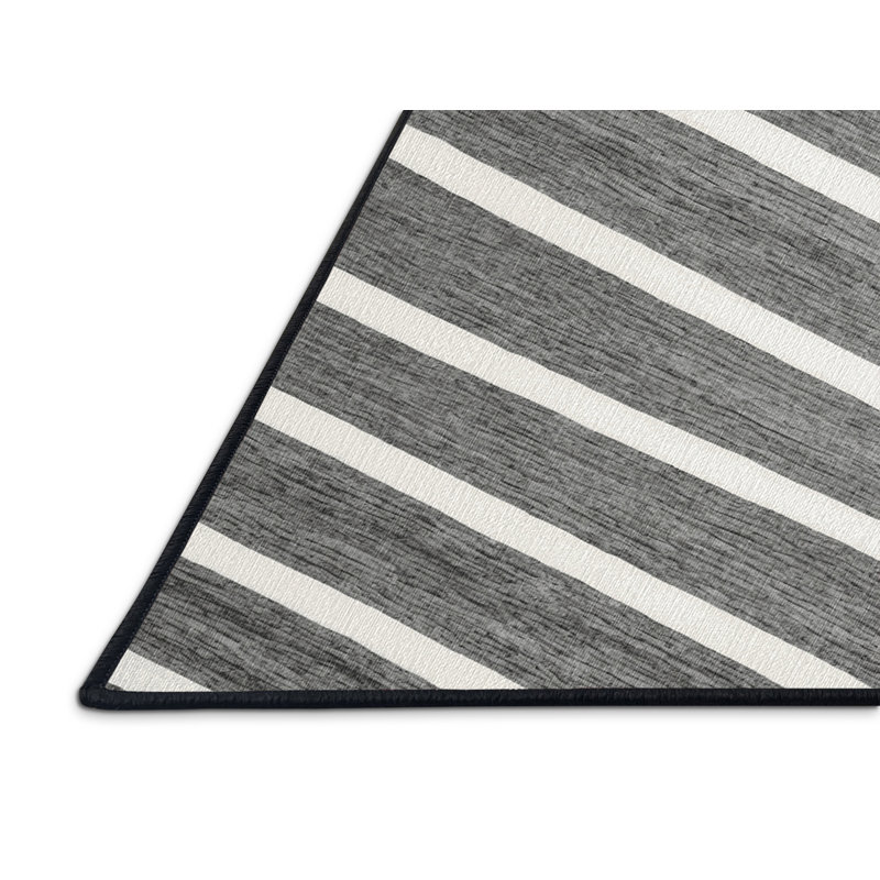  Washable Light Grey White Striped Area Rug, Rectangle 2' x 3'