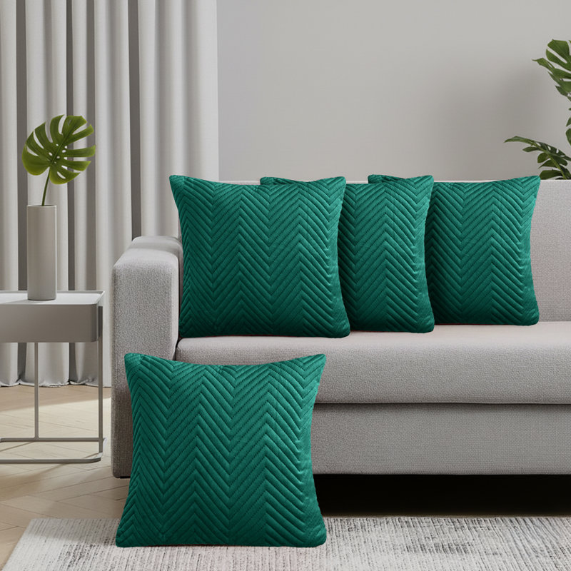 Embossed Velvet Cushion Cover (4 Piece Set), Emerald