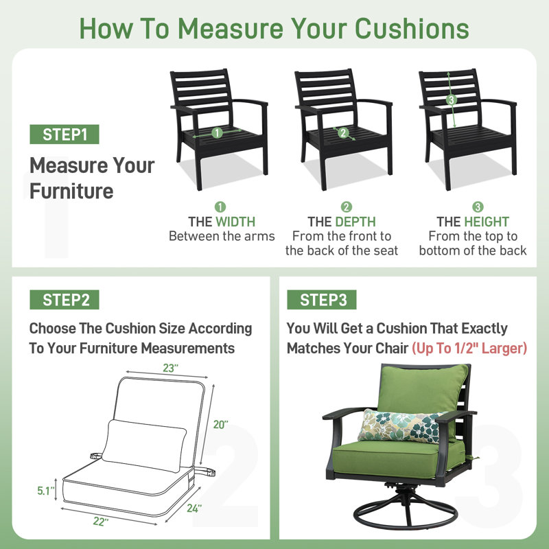 Aoodor Outdoor Seat/Back Cushion, Green, 22" W x 24" D