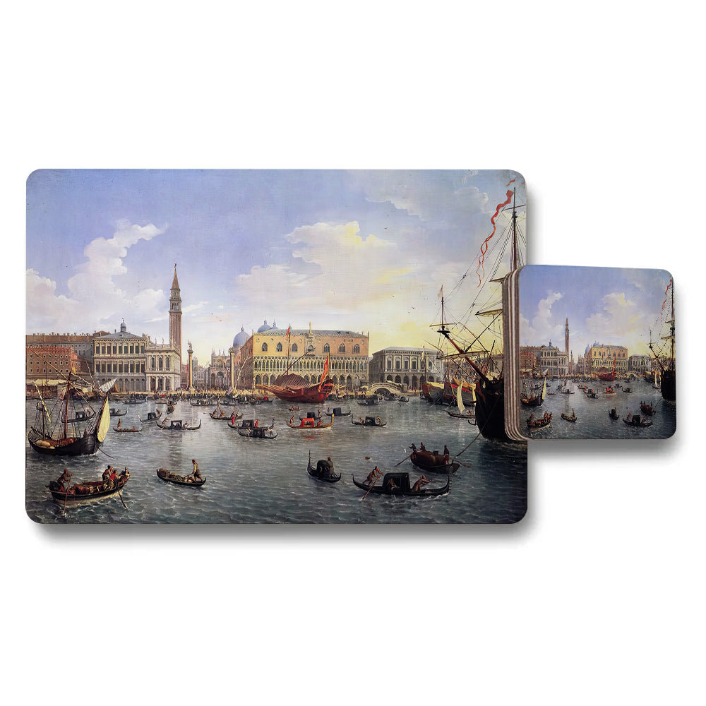 Venetian Harbor Scene Placemat And Coaster Set Artwork