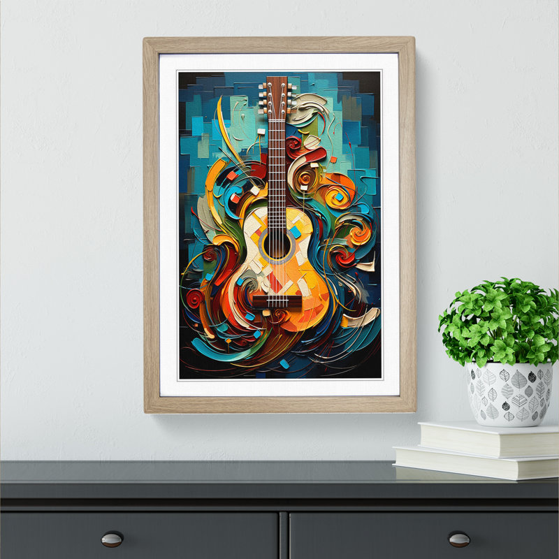 Acoustic Guitar Abstract No.2 - Framed Print, 34cm H x 25cm W x 2cm D, Oak Framed