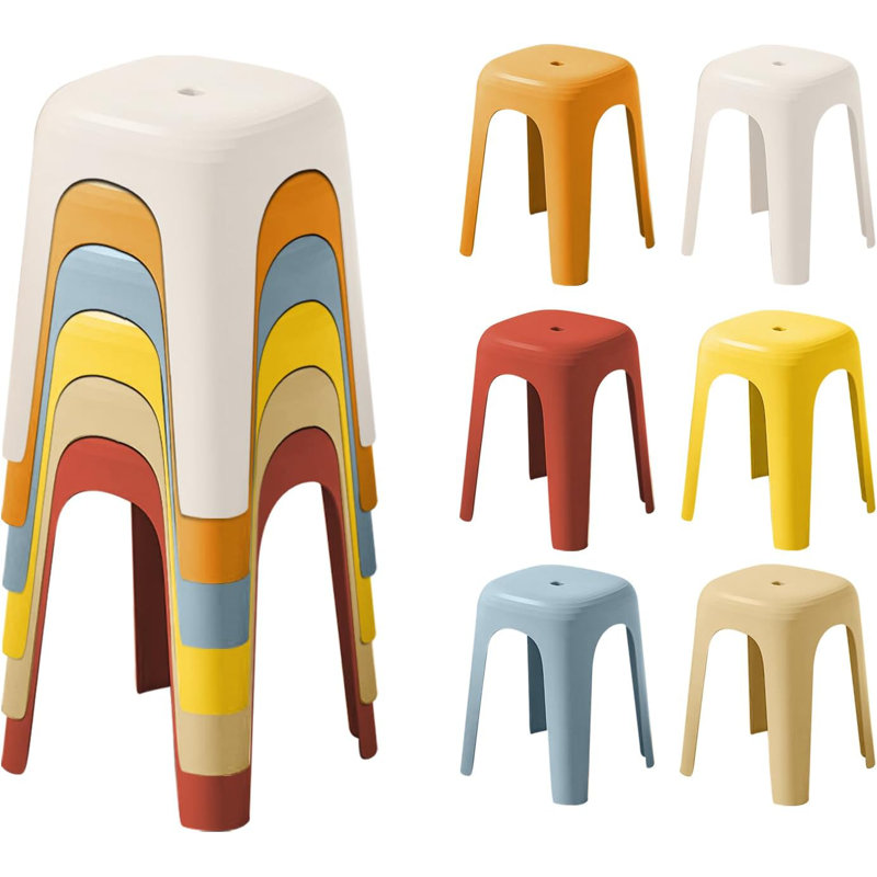 Paquet de 6 tabourets empilables colorés en plastique, tabouret portatif sans dossier pour salle de classe, bureau à domicile d'école