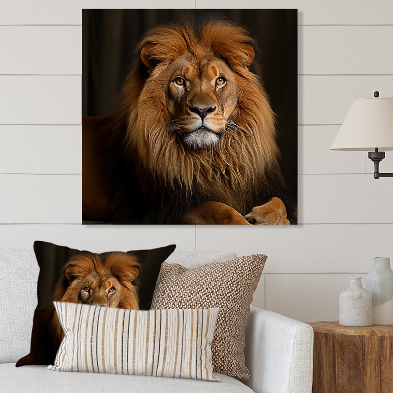 Portrait royal de lion royal I - décoration murale animal lion, H 16 po x l 16 po
