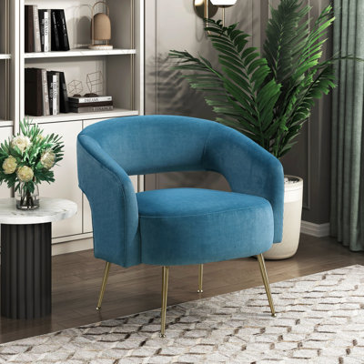 Chaise d'appoint moderne sarcelle foncé foncé avec velours doux et pieds en métal à finition dorée pour un espace de conversation rembourré de luxe avec rembourrage en fibre