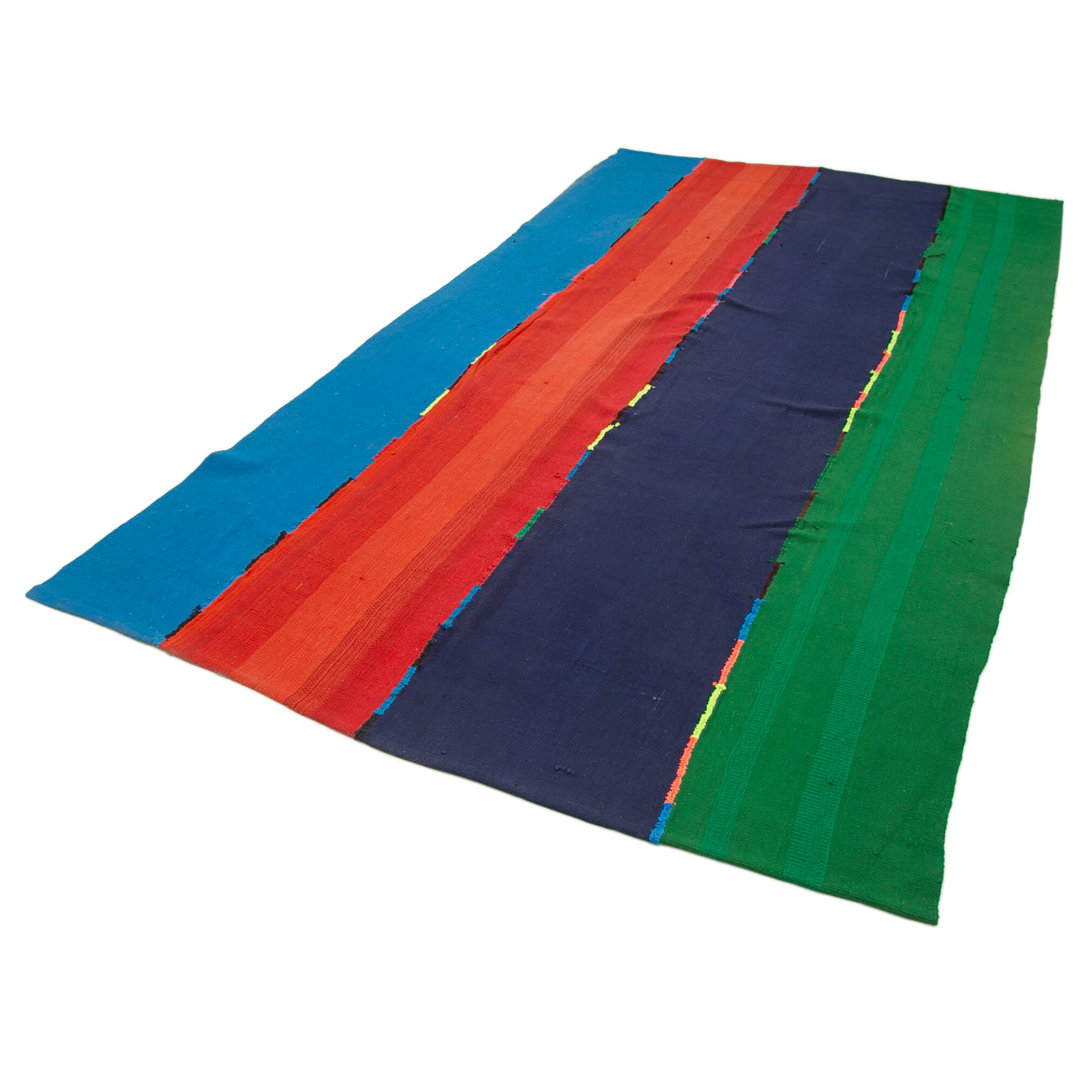 Anatolian Kilim Blue Striped Wool Handmade Area Rug