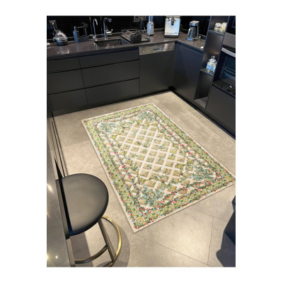 Multi Colour Cage Design Flower and Ivy Pattern Modern Decorative Machine Washable Area Rug