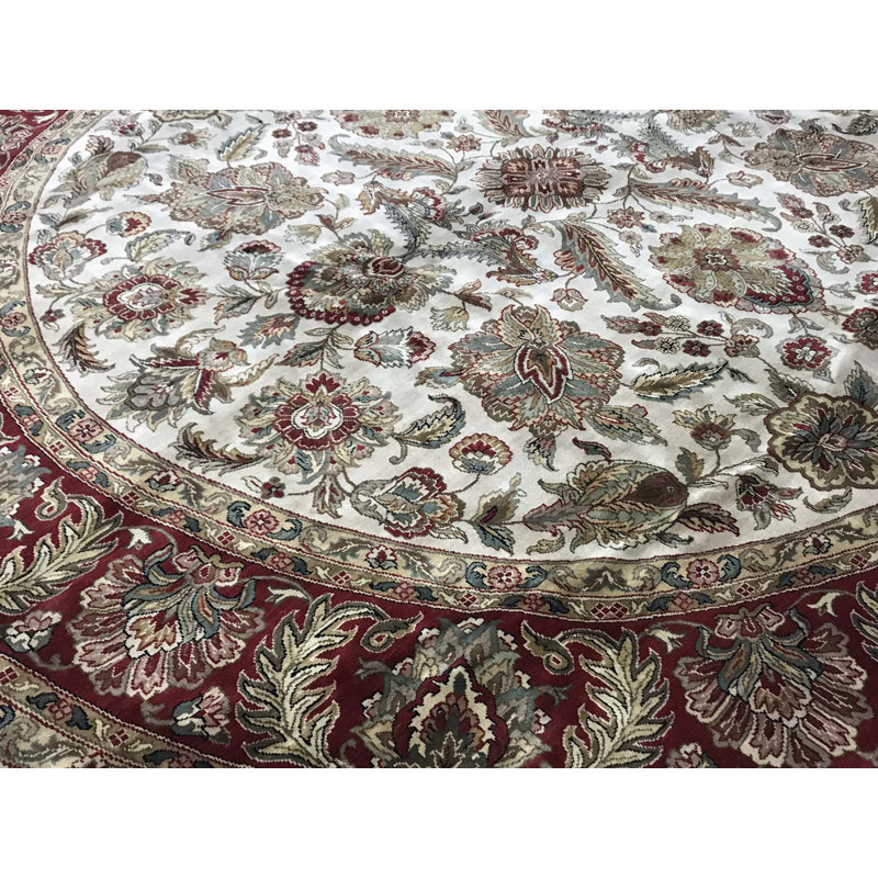 Tapis ivoire et rouge noué à la main de haute qualité