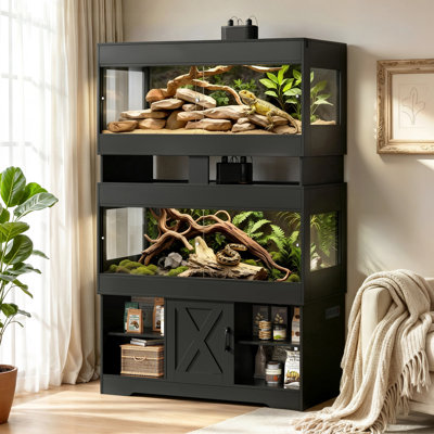 Terrarium double Herture de 454 litres (120 gallons) avec support, 122 x 61 x 61 cm (4 x 2 x 2 pouces), meuble terrarium empilable avec multiprise intégrée et portes coulissantes en acrylique pour dragon barbu, serpent, lézard et gecko (PX14RTB).