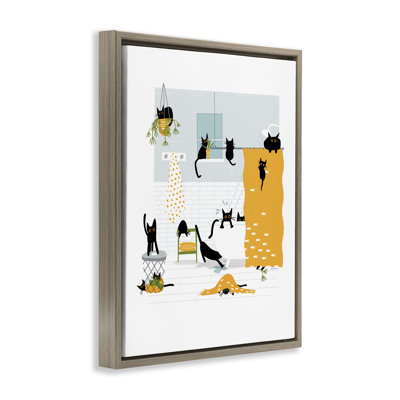 «Black Cats Bath Time», art mural encadré noir par Leeza Hernandez