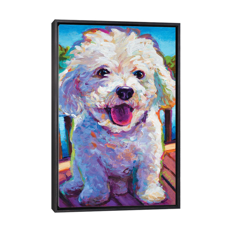 Bichon frisé par Robert Phelps - reproduction d'art, H 40 po x l 26 po x P 1,5 po, Cadre flottant noir patiné