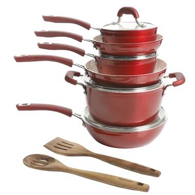 Retro by Bergner - 10 PC Non Stick Cast Aluminum Pots and Pans Cookware Set, 10 Pieces, Champagne