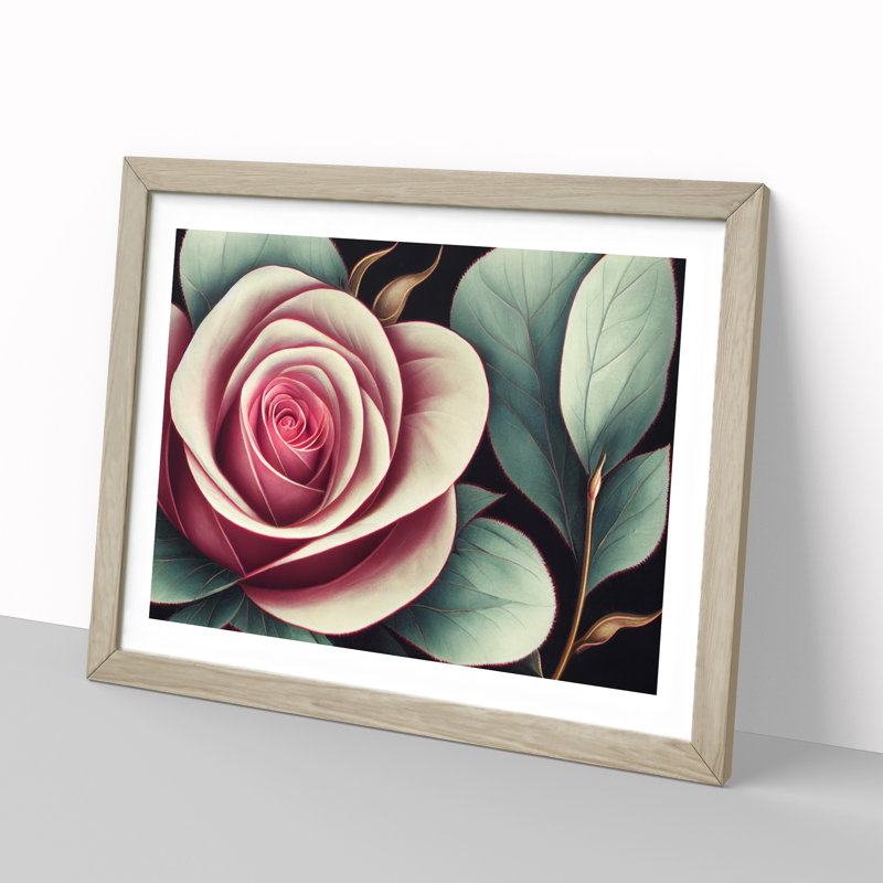 Splendid Rose Flower - Framed Print, 25cm H x 34cm W x 2cm D, Oak