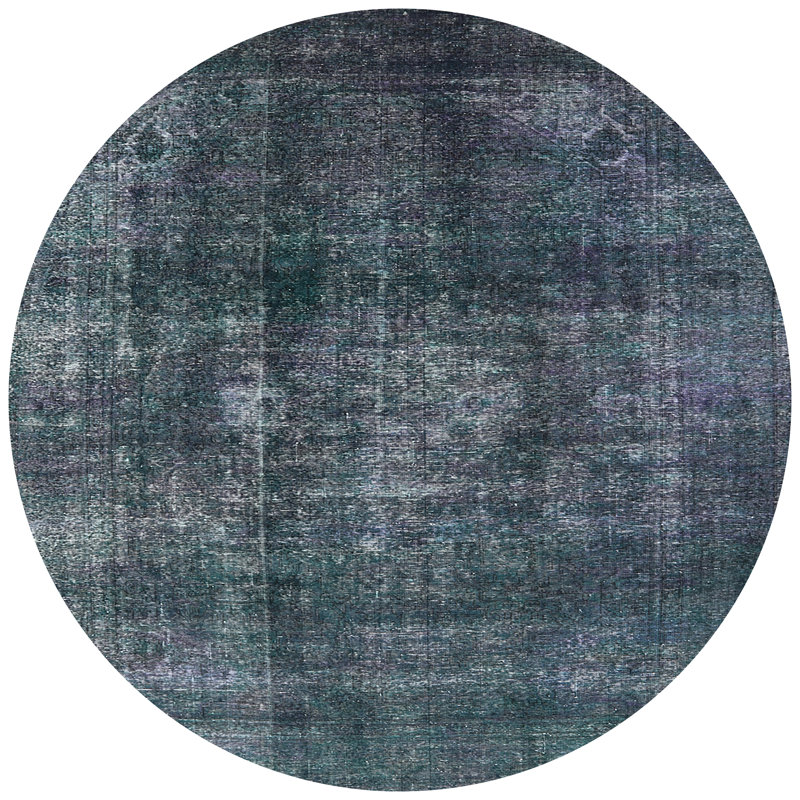 Tapis oriental bleu sarcelle / noir, Rond 7 pi