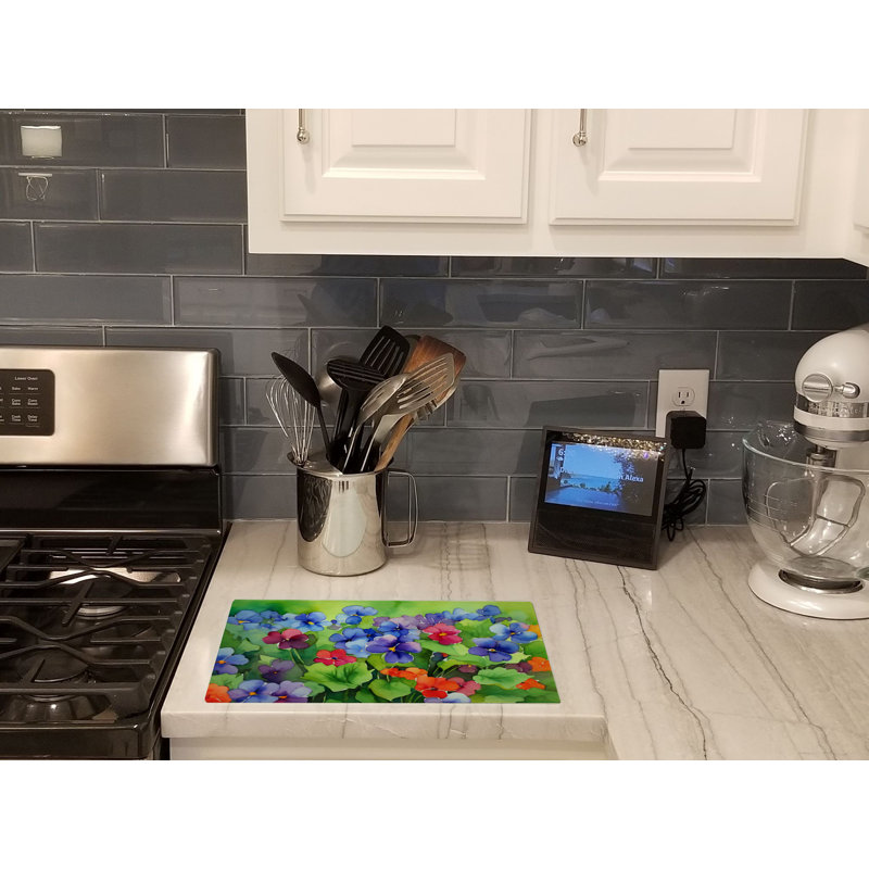 Illinois Violet in Watercolor Glass Cutting Board Large