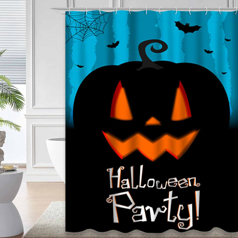 Rideau de douche noir avec 12 crochets Halloween, L 72 po x l 84 po
