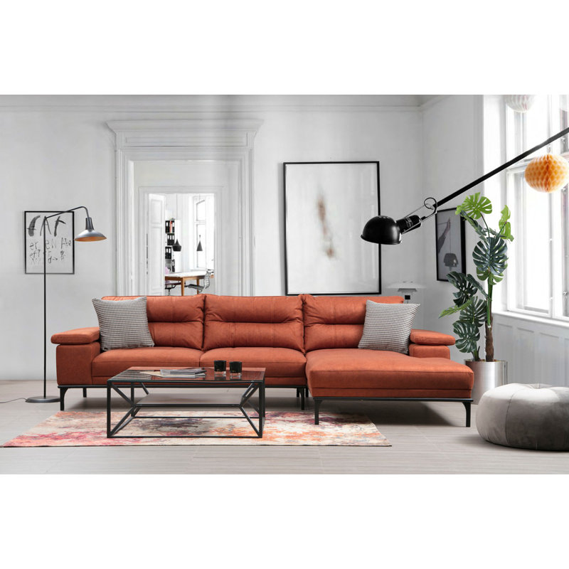 Canapé modulaire à angle large 121,65 po, Face à la droite, Orange