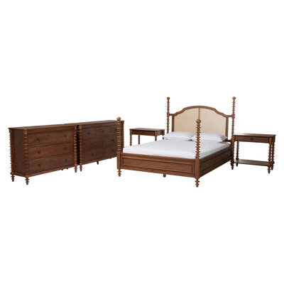 Ensemble de chambre à coucher Dameko 5 pièces avec tables de chevet à 1 tiroir, format Queen, brun noyer