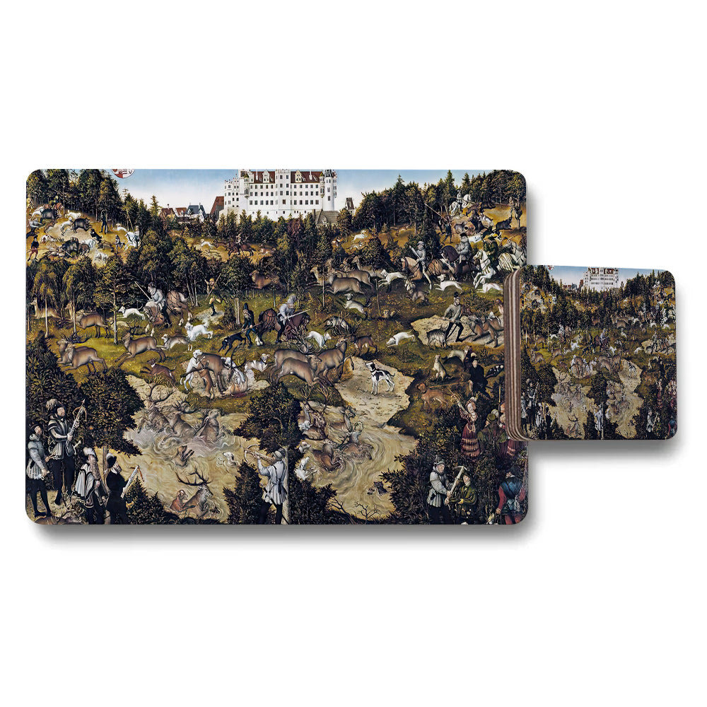 Medieval Battle Scene Placemat and Coaster Set With Castle Artwork