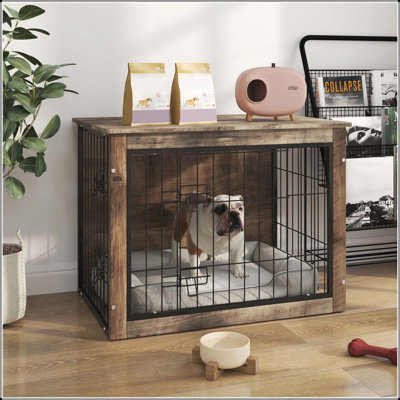 Cage pour chien élégante en bois moyen avec portes doubles, parfaite pour une utilisation intérieure et un design peu encombrant