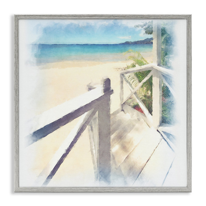 «Faded Beach Steps», art de la giclée encadrée par Noah Bay, H 24 po x l 24 po, Estampe numérique Farmhouse