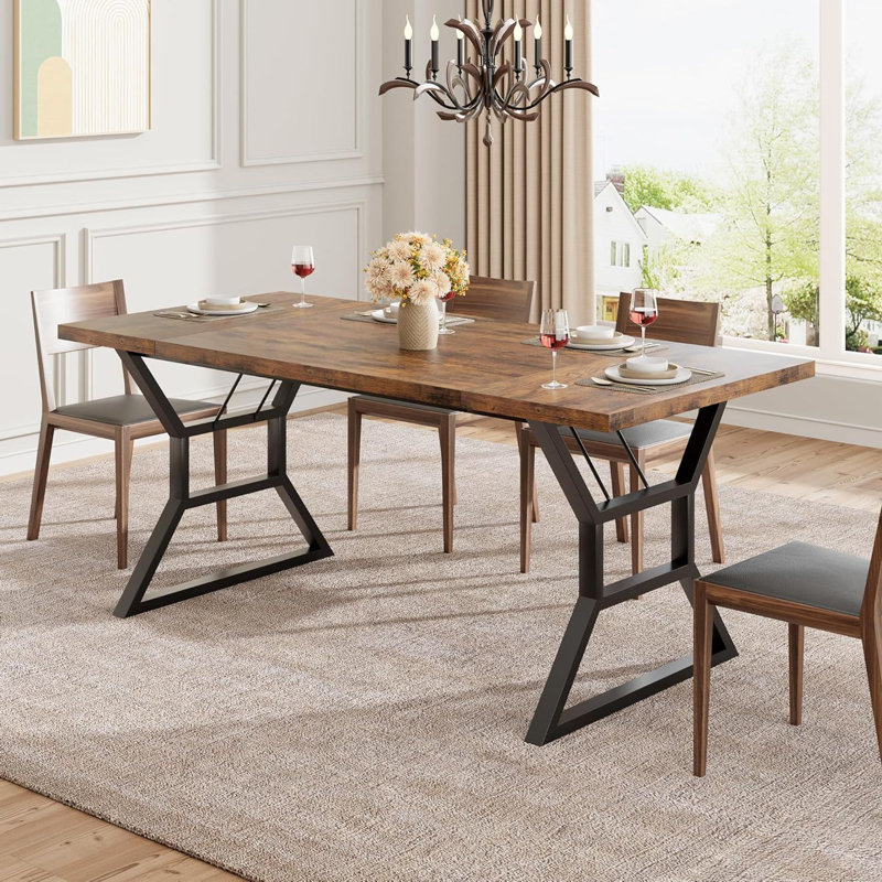 70.9" Large Dining Room Table for 6, with Heavy Duty Metal Legs(Without Chair), Brown