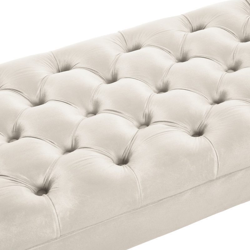 Banc de chambre rembourré avec design - Structure en bois massif et velours champagne avec boutons de siège pour une durabilité accrue