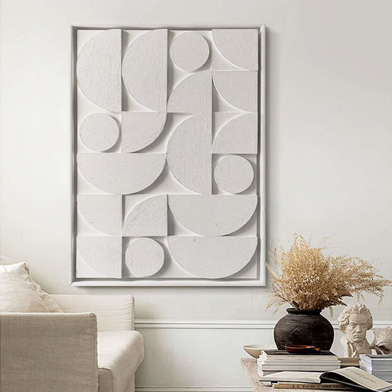 Art mural rectangulaire moderne pour salon, Blanc, H 47,24 po x l 31,5 po