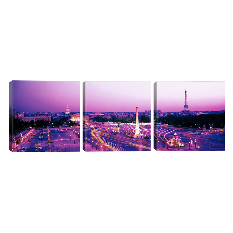 Dusk Place De La Concorde - No Frame Panoramic Print on Canvas, 30.48cm H x 91.44cm W x 1.91cm D