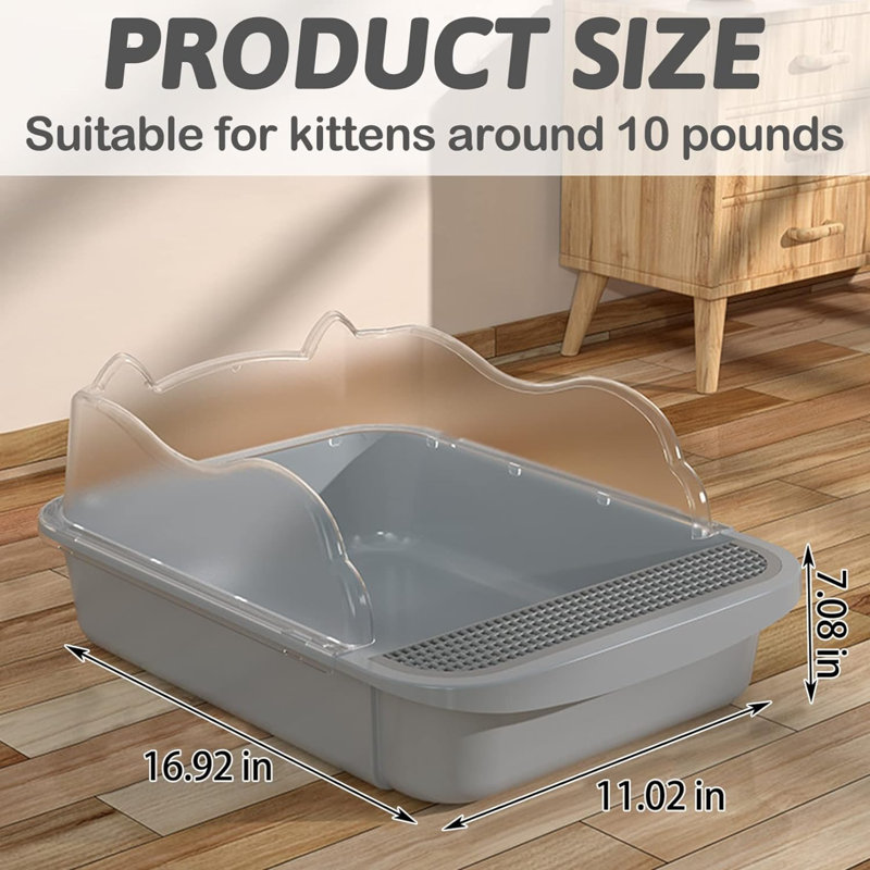 Bac à litière pour chat, bac à litière semi-fermé avec bacs à litière de voyage pour chat pour chatons