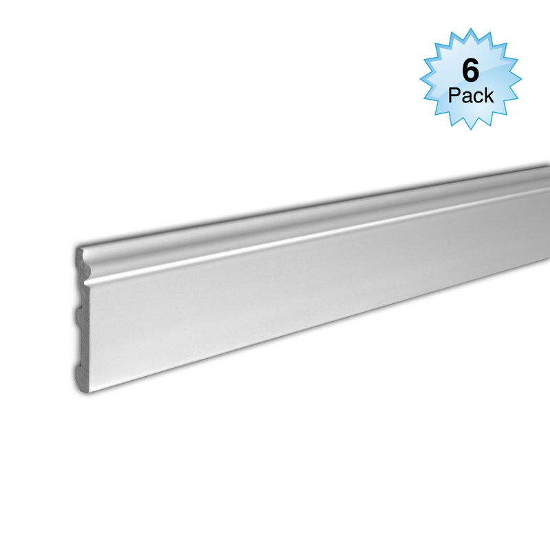 Primed White Polystyrene Modern Baseboard Moulding 4.75" x 8'