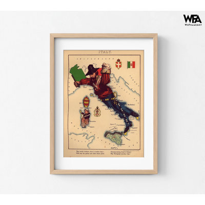 Anthropomorphie de carte d'Italie, affiche de carte italienne, impression de carte d'Italie, décoration rustique de bureau européen, maison de campagne rustique, art mural