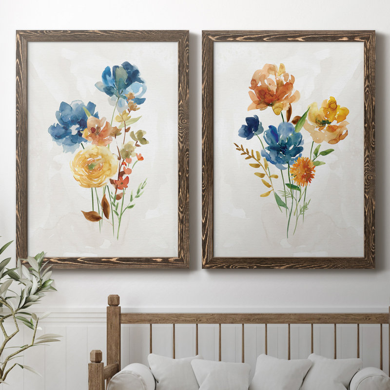 Summer Sprig I - ensemble de 2 reproductions d'art, H 31,5 po x l 47 po x P 1,5 po, Toile avec cadre en noyer, Pas de tapis