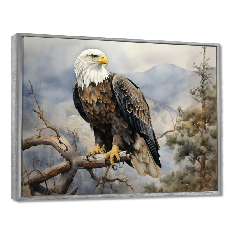 «Bold Eagle Noble Perch», reproduction sur toile Aigle, H 16 po x l 32 po x P 1 po, Encadrement argenté